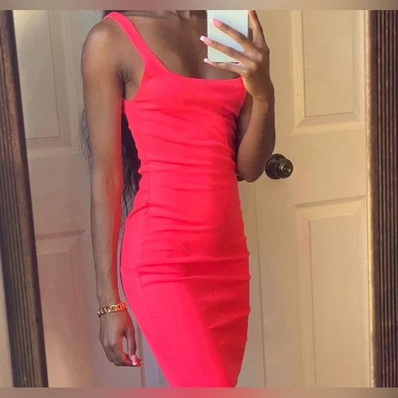 open lace back dress Women's Tube Dress in Bright Pink main image 1
